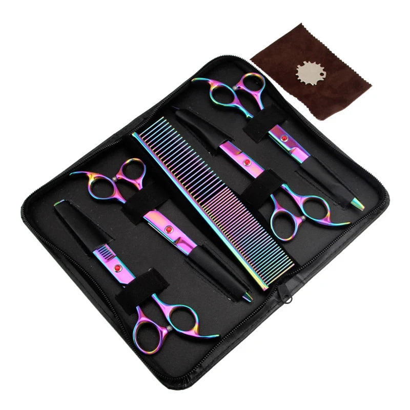 7.0 Inch Colorful Scissors Professional Steel Pets Thinning / Straight Shears Animal Cutting