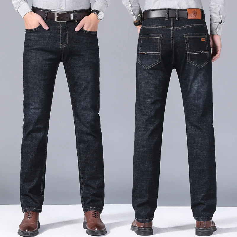 2023 New Men's Stretch Fit  Jeans Busine Business Fashion Soft Denim Trousers Male Brand  Pants Black Blue