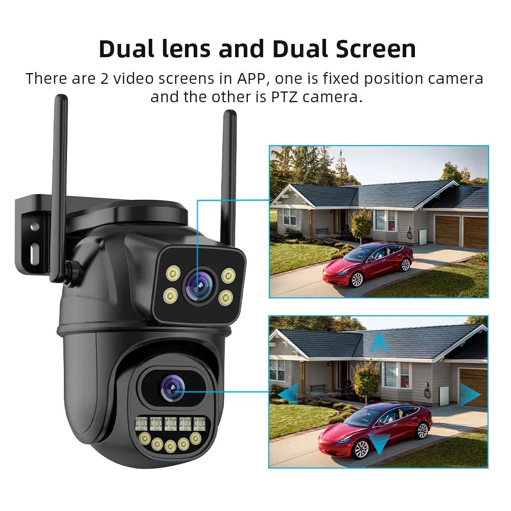 4K 8MP HD Wifi PTZ Camera Outdoor 4MP Dual Lens Dual Screen AI Auto Tracking IP Camera CCTV Audio Video Surveillance P2P iCSee